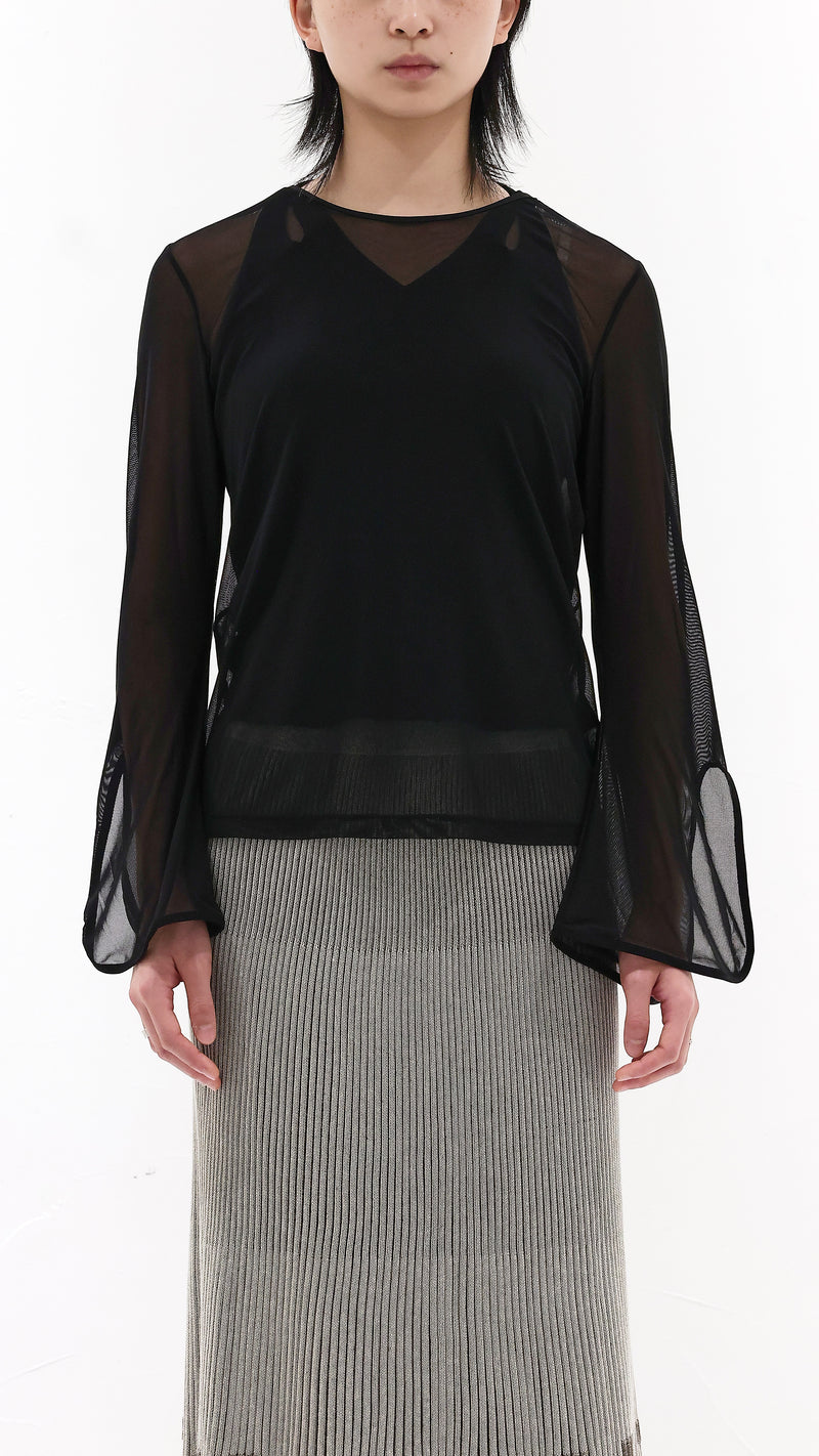 Flare-sleeves Mesh Tee