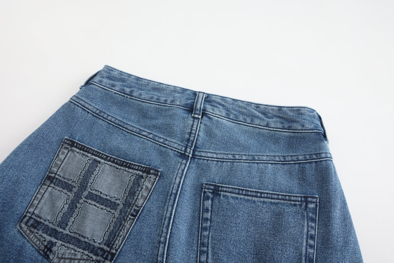 Patched Denim Skirt