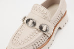 Ladies Buckle Strap Leather Woven Loafers
