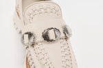 Ladies Buckle Strap Leather Woven Loafers