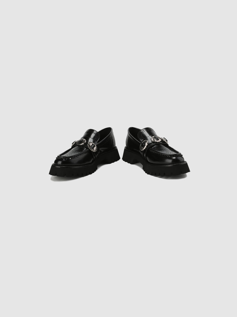 Buckle Strap Lug-Sole Loafers With Brogue Details