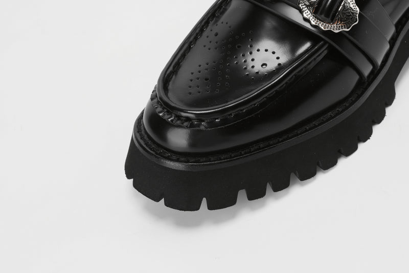 Buckle Strap Lug-Sole Loafers With Brogue Details