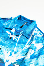 Polyester Indigo Oriental Short Sleeves Open Collar Shirt