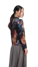 Watercolor Graphic Velour High Neck Top