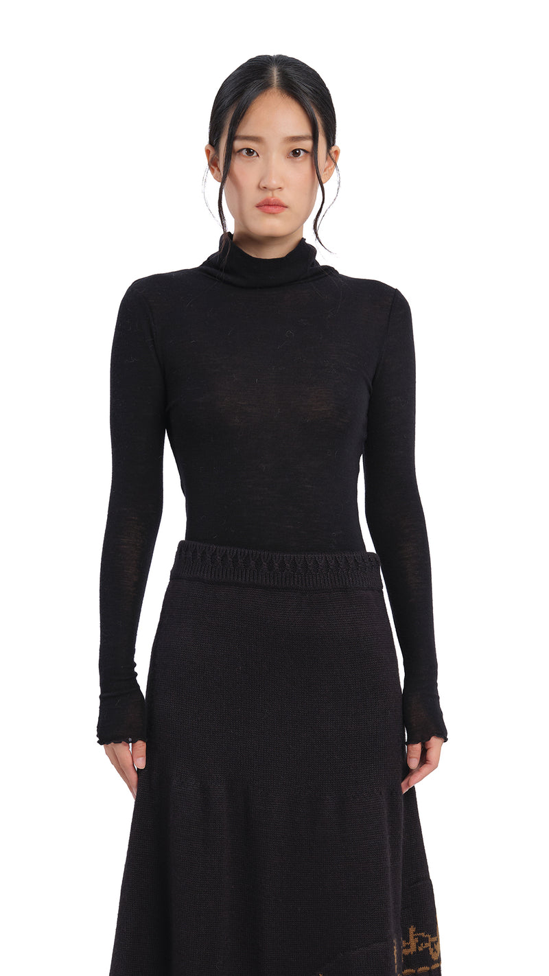 Mock-Neck Wool Tight Top