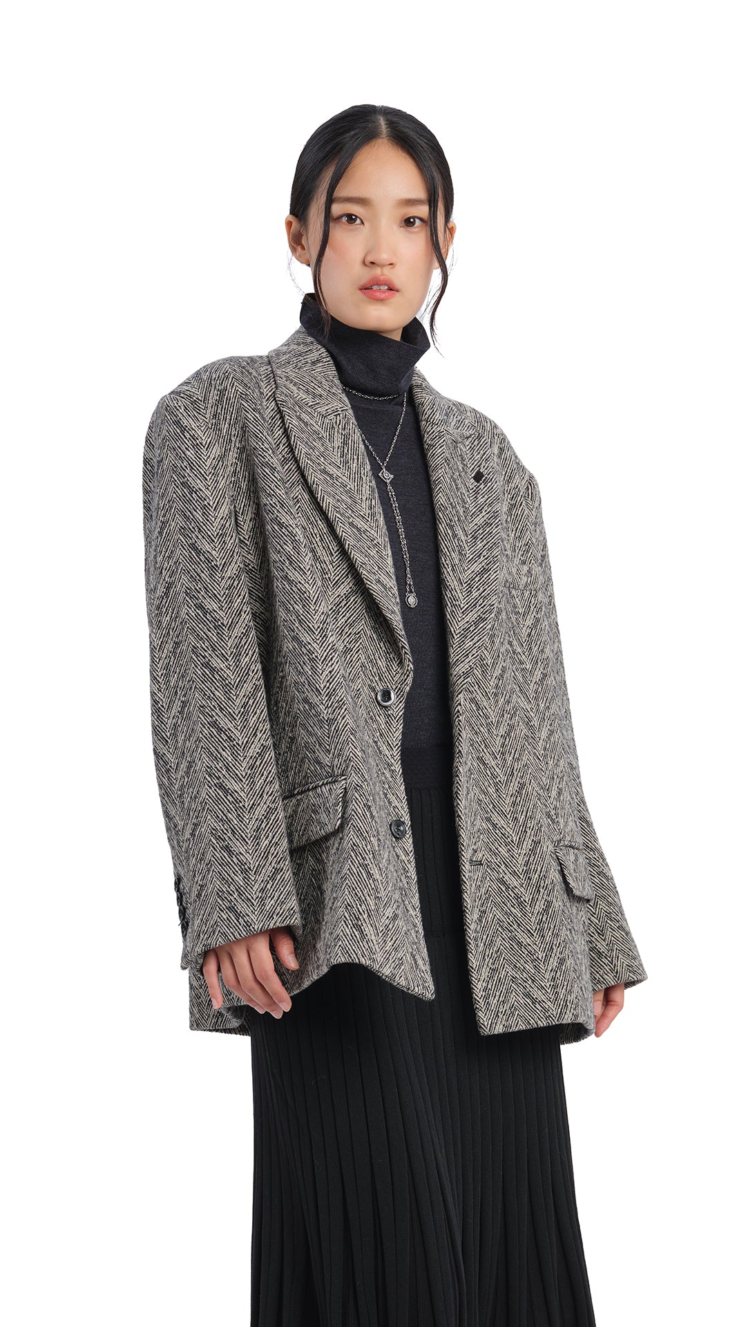 Herringbone Loose-Fit Blazer – initialfashion