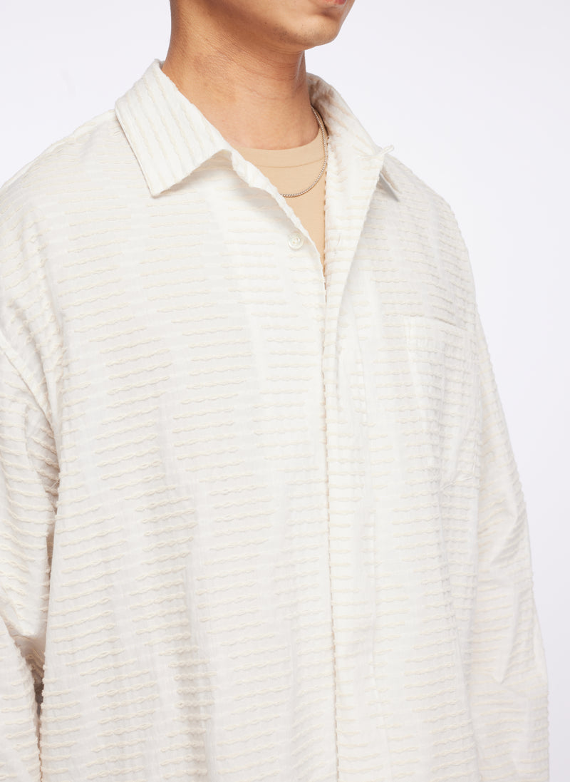 Albini Cotton Jacquard Long Sleeve Open Collar Shirt