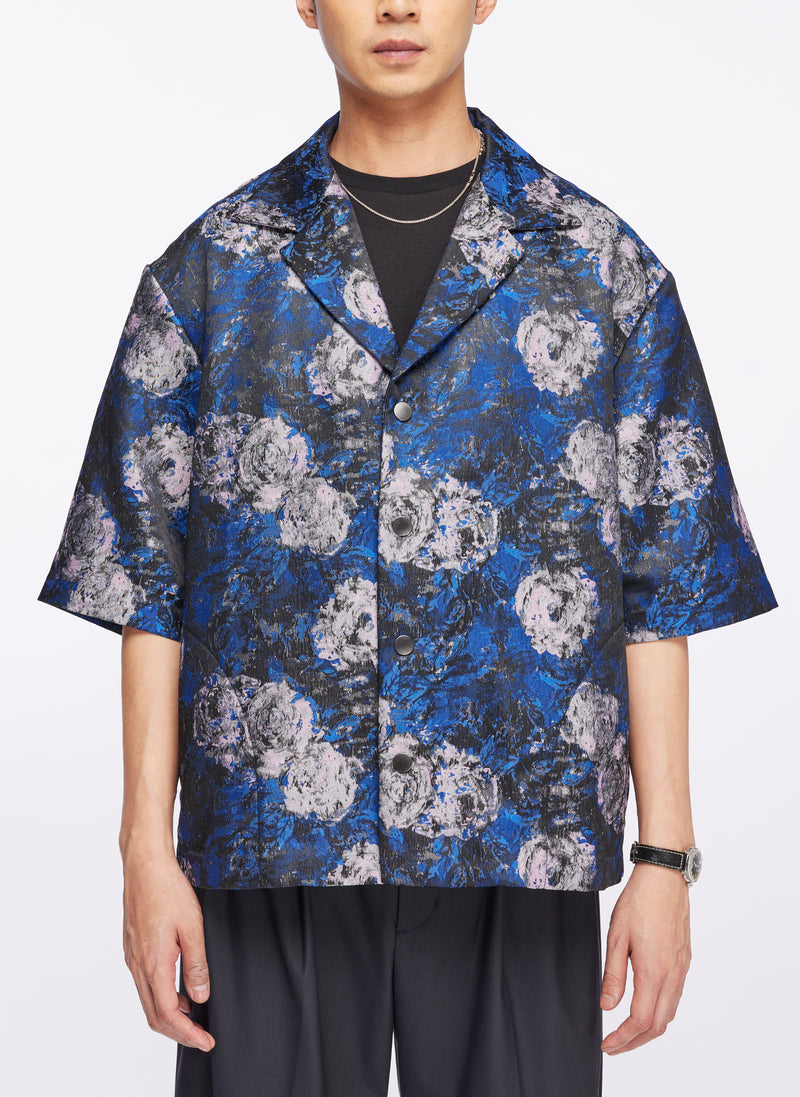 Jacquad Polyester Oriental Open Collar Shirt
