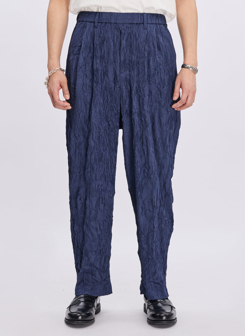 Polyester Distort Pleated Wide Tapered Pants (P-12)