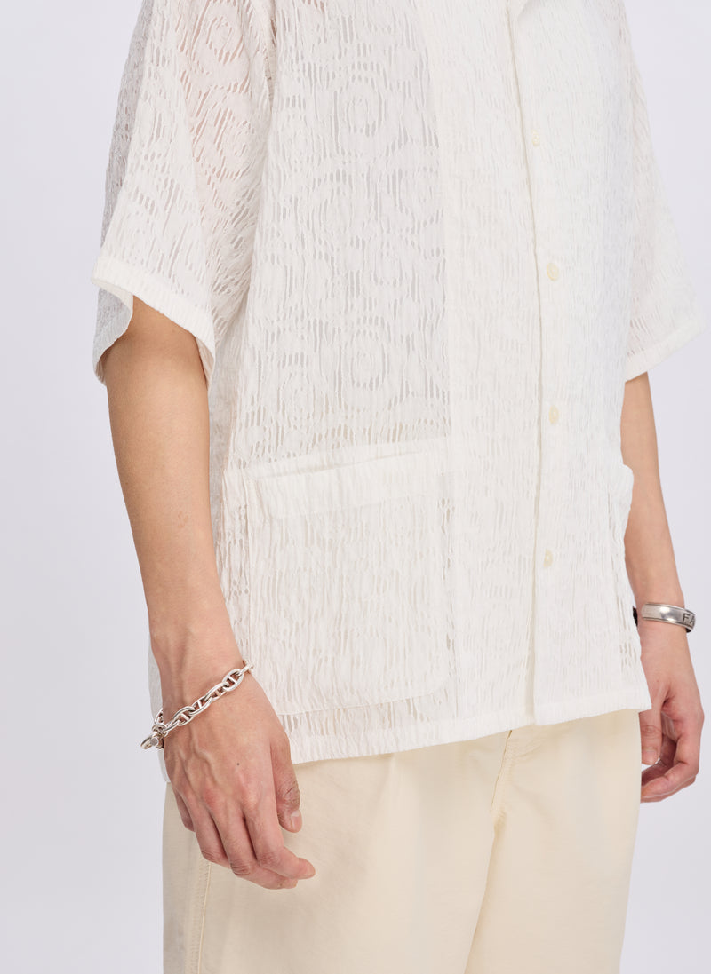 Rayon Nylon Distort Lace Open Collar Shirt