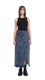 Stone-Washed Denim Fishtail Skirt