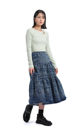 Stone-Washed Studded Denim Skirt