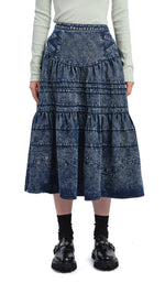 Stone-Washed Studded Denim Skirt