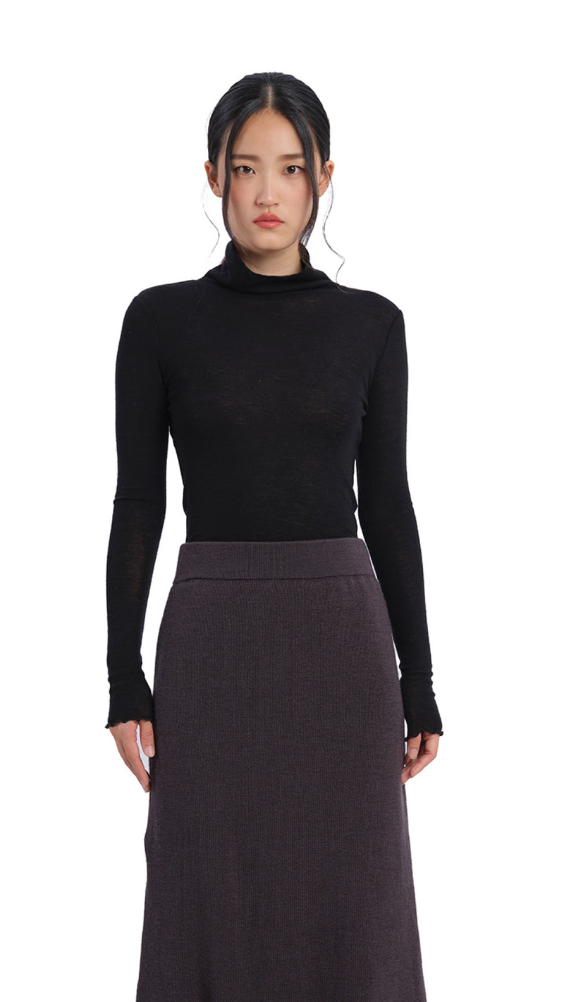 Mock-Neck Wool Tight Top