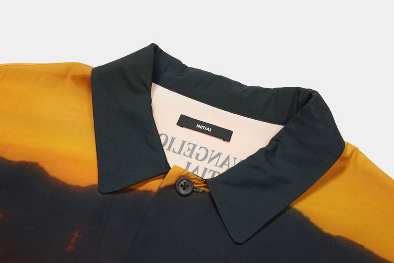 Evangelion X INITIAL Nerv Landscape Print Open Collar Shirt