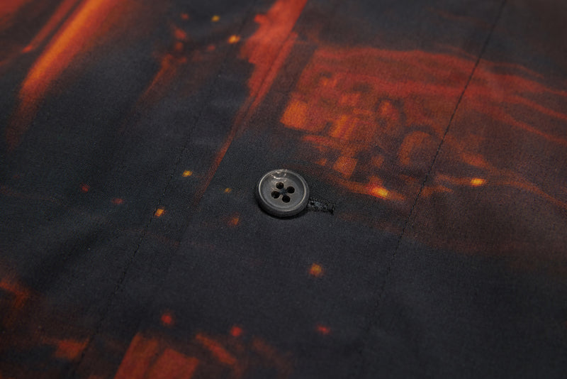 Evangelion X INITIAL Nerv Landscape Print Open Collar Shirt