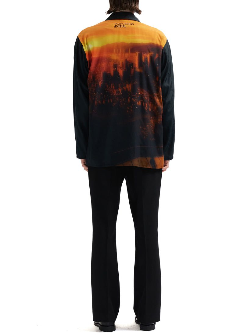 Evangelion X INITIAL Nerv Landscape Print Open Collar Shirt