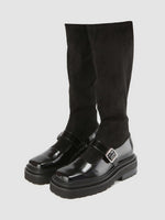 Squared-Toe Knee-High Mary-Jane Boots