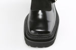 Squared-Toe Knee-High Mary-Jane Boots