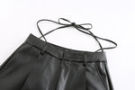 Faux Leather Pants with Waist Cord