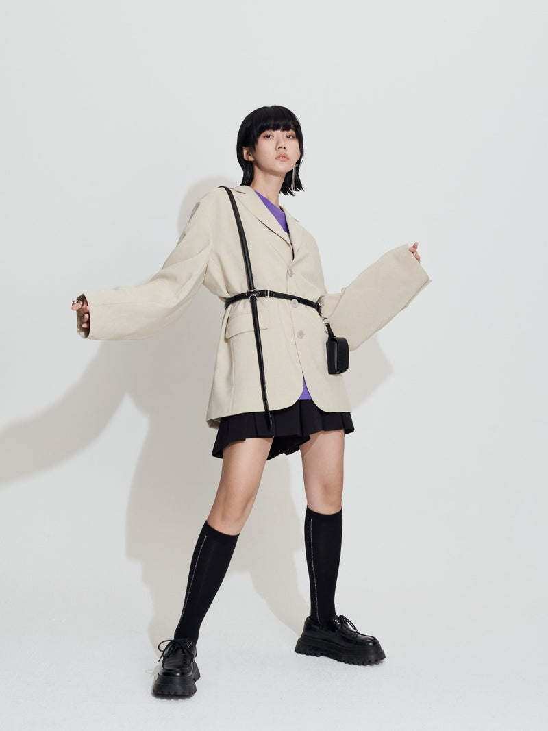 Crossbody Ticked Leather Belt With Mini Bag