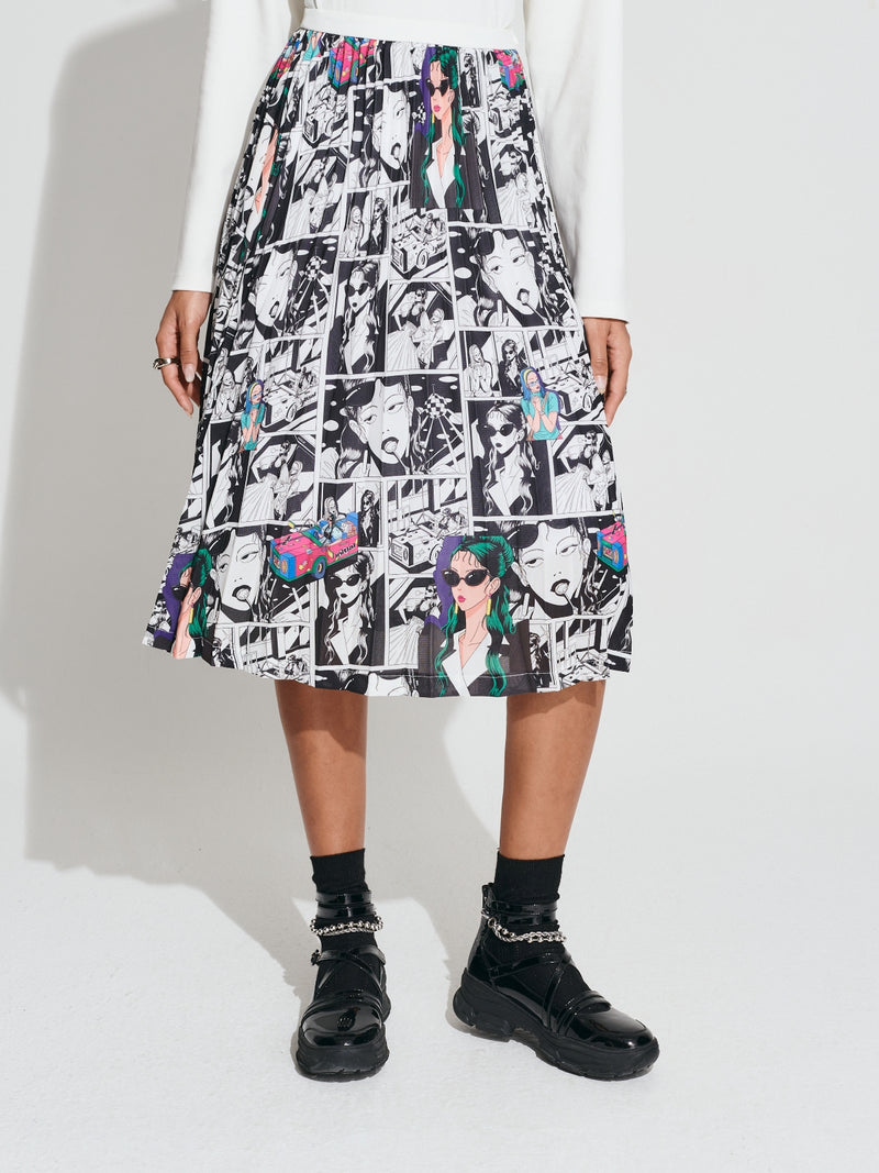 Radial Pleat Overall Patterned Skirt