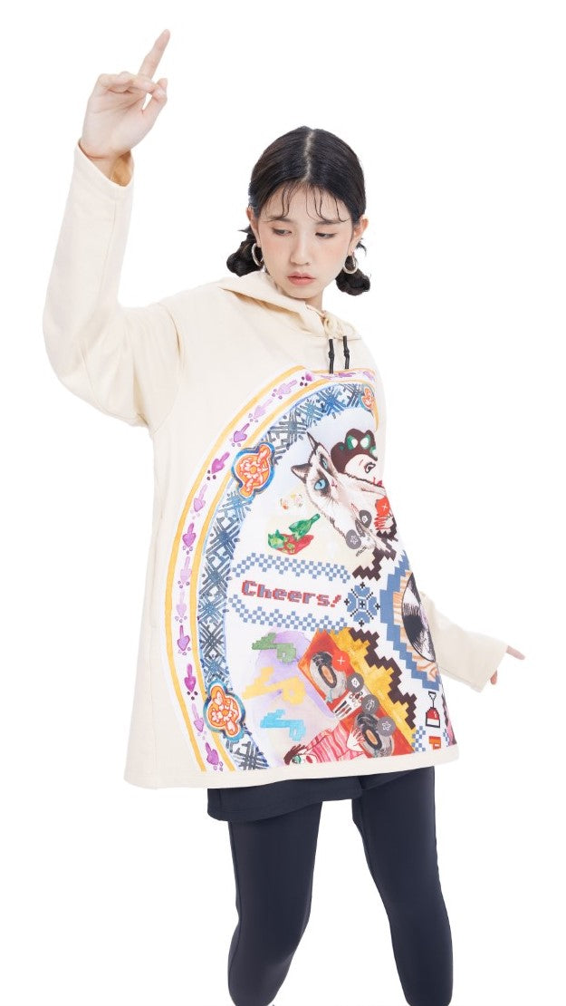 Retro Graphic Patched Oversize Hoodie