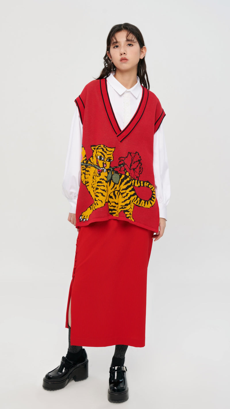 Tiger Jacquard Knit Vest Top