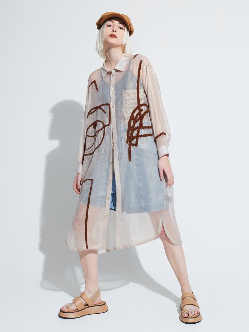 Organza Shirtdress With Towel Embroideries