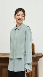 Fortuny Pleats Mixed Fabric Shirt