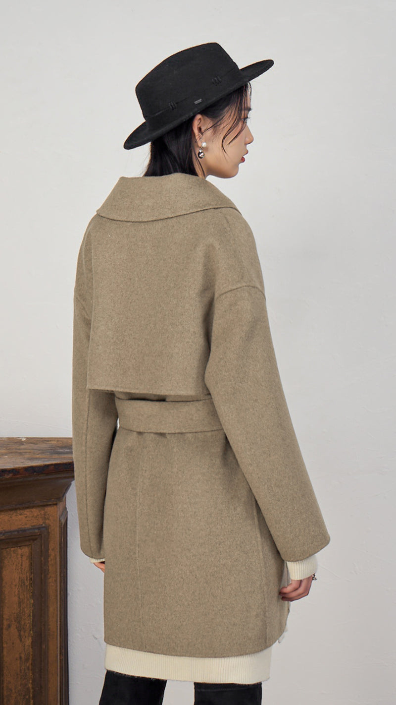 Double Face Wool Coat with Back Storm Shield