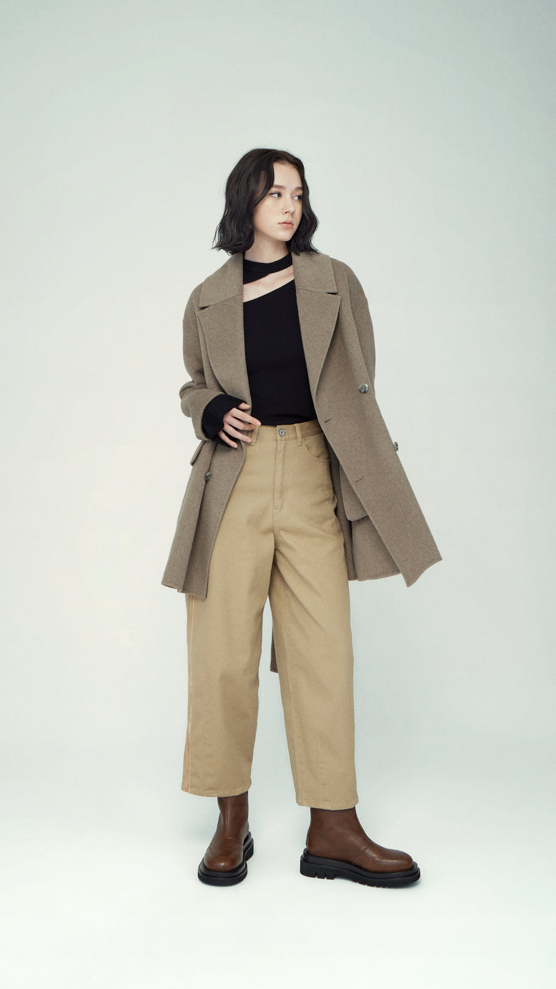 Double Face Wool Coat with Back Storm Shield