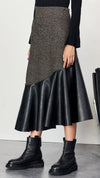 Asymmetric Check Wool Skirt