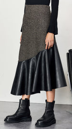 Asymmetric Check Wool Skirt