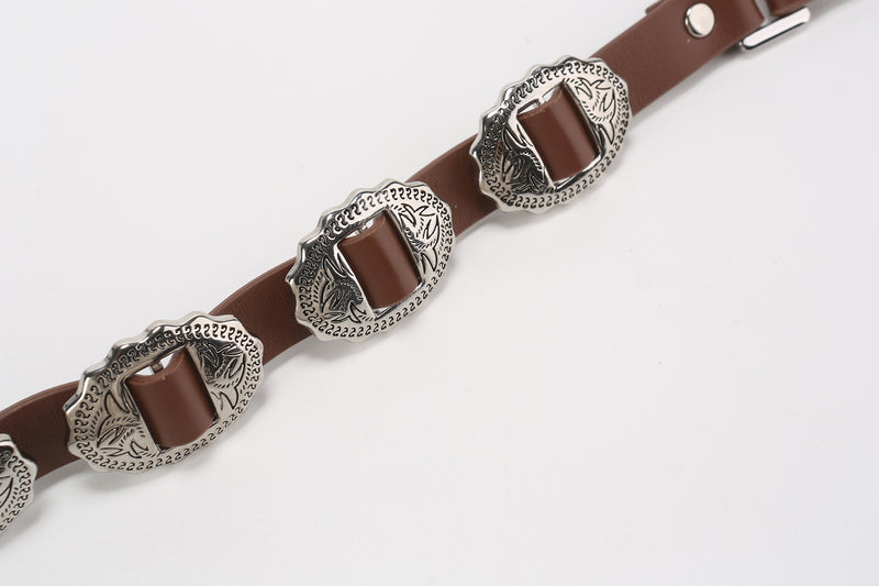 Ladies Western Style Metal Plate Leather Belt