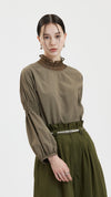 See-Through Collar With Puff Sleeves Top